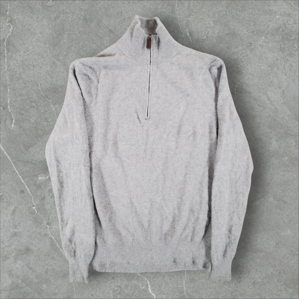 Polo Ralph Lauren Sweater Men L Gray Cashmere Quarter Zip Italian Yarn Mock Neck
